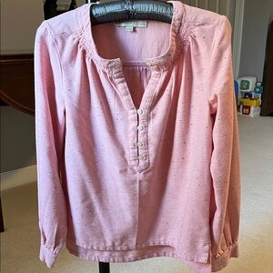 LOFT  Pink Speckled Long Sleeve Popover Shirt Cotton Blend XXSP